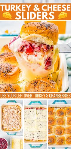 turkey and cheese sliders with text overlay