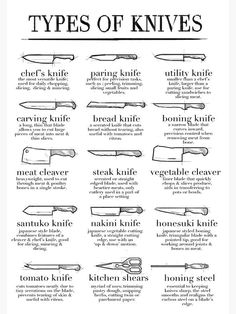 the types of knives that are used for cooking photographic art print on canvas, wall hanging or