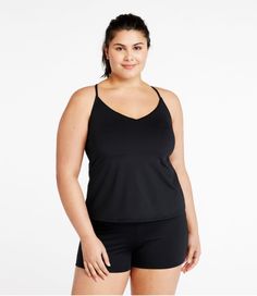 Paddle, swim or soak up the sun in a swimsuit designed for it all. This fresh, flattering tankini offers non-stop support and a just-right fit for all-day comfort in and out of the water. From strap joint at neck to hem is 18". Fitted: Sits close to the body. Falls at high hip. In a quick-drying blend of 82% recycled nylon and 18% Lycra®. Lining in a soft blend of 95% polyester and 5% spandex. Abrasion-resistant fabric stays in good condition after multiple washes and wears. UPF 50+ fabric block Fabric Blocks, Active Swimwear, Top Swimwear, Black Tankini, Water Falls, Swimsuit Design, Active Outfits, Women's Swimwear, Non Stop