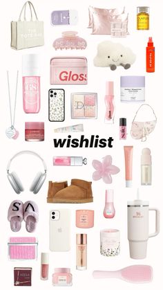 the contents of a woman's wishlist are shown in pink and white colors