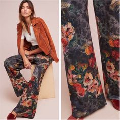 Nwt Anthropologie Simone Floral Trousers Pants Size Medium By Eva Franco Beautiful Floral Pattern And Stylish Trousers. High Waisted Polyester Elastase Side Slant And Faux Back Welt Pockets Front Zip Hand Wash Imported Approximate Measurements: Waist: 30” Rise: 13.5” Hip: 34” Inseam: 31.5” Length 44” Leg Opening: 12” Wall Painting Flowers, Pretty Pants, Floral Trousers, Thanksgiving Outfits, Floral Print Pants, Anthropologie Brands, Womens Fashion Inspiration, Floral Knit, Floral Pants