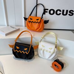 Overview: Unique design, stylish and beautiful. Good material, comfortable wear. A variety of colors, any choice. Product information: Material:PU Style: fashionable and simple Features:Solid color Color: black, white, orange Packing list: Bag*1 Product Image: Pumpkin Cartoon, Small Wing, Hand Bags For Women, Funny Pumpkins, Halloween Bags, Spooky Pumpkin, Crossbody Tote Bag, Pumpkin Design, Crossbody Tote