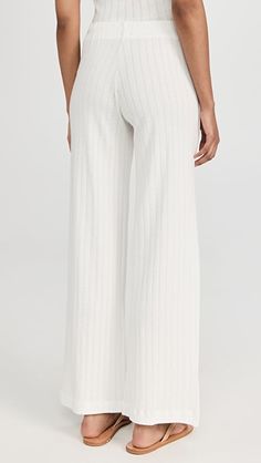 Leset Pointelle Pants | Shopbop Chic Cotton Wide Leg Pants For Lounging, White Wide-leg Bottoms With Ribbed Waistband, White Wide Leg Bottoms With Ribbed Waistband, White Wide-leg Lounging Pants, White Ribbed Pants For Spring, Comfortable Cotton Ribbed Pants, Spring White Ribbed Pants, Spring Cotton Ribbed Bottoms, Spring Ribbed Cotton Bottoms