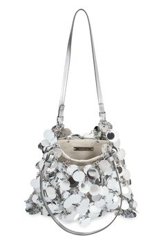 100% Polyester, 5% Calf, 95% Plastic Glamorous Bags With Silver-tone Hardware And Top Handle, Glamorous Top Handle Bag With Silver-tone Hardware, Chic Bucket Bag With Silver-tone Hardware, Modern Crossbody Bucket Bag For Party, Chic Party Bucket Bag With Silver-tone Hardware, Party Shoulder Bag With Silver-tone Hardware, Bucket Shape, Party Bucket Shoulder Bag With Silver-tone Hardware, Party Bucket Bag With Silver-tone Hardware, Modern Bucket Bag With Removable Pouch For Party