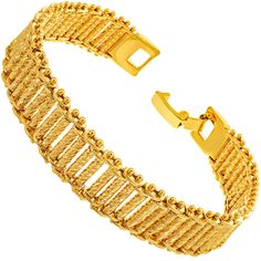 PRICES MAY VARY. Choice of 10mm ( ~ 3/8 inch ) or 13mm ( ~ 1/2 inch ) Diamond Cut "Railroad Tracks" Bracelet (as some customers call it) Made To Last with up to 20X more 24 karat gold plating than standard electroplated fashion jewelry; This Slinky, gorgeous charm literally Glistens in the light Made In USA since 1987 by a small family run business; Comes in a black velvet pouch for easy gift giving; Available in 7 8 & 9 inches; It is not adjustable, so please measure your wrist prior to placing 24 Karat Gold, Bar Bracelet, Mesh Bracelet, Jewellery Uk, Bar Bracelets, Jewelry Design Necklace, Mens Jewelry Bracelet, Vintage Bracelets, Cleaning Jewelry