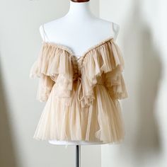 Simplee Apparel Tiered Tulle Cold Shoulder Blouse Small Nwt Off Shoulder Top Pattern, Fairy Core Top, Mushroom Dress, Hygge Fashion, Ethereal Fashion, Tulle Blouse, Long Sleeve Peplum Top, Organza Shirt, Earthy Style