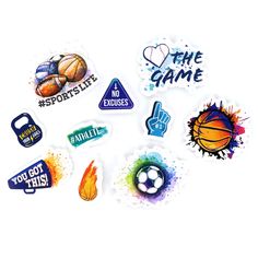 the stickers are all different colors and designs on each one, including basketballs