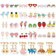 PRICES MAY VARY. Kids Clip On Earrings for Girl Set: 30 Pairs clip on earrings for girls with different styles, these clip on earrings are selected from the most popular toy shapes for girls(age:Over 4 years old) Multiple Styles : the lovely clip on earrings are suitable for most Kids and women, beautiful and fashion, can give you a elegant wearing experience and win you more compliments Cute And Comfortable: no piercing required,Girls earrings clip in order to better protect the kids ears from Toddler Jewelry, Unicorn Flowers, Unicorn Earrings, Fake Earrings, Girls Party Favors, Piercings For Girls, Girls Clips, Earrings For Girls, Kids Earrings