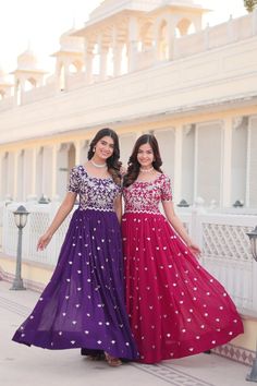 Beautiful purple gown with sequin work, designer wedding dress for women, Indian Anarkali gown dress, stylish gown with sequin work for gift GOWN   :- 👇 Color : 1) Purple 2) Pink  👉🏻 GOWN   :- 👇 👉🏻 FABRIC & WORK :- Faux Blooming With coding Sequins Embroidered work  👉🏻 SIZE :- M(38),L(40),XL(42), XXL(44) 👉🏻 LENGTH :- 56 INCH 👉🏻 FLAIR :- 3.5 MTR  👉🏻 LINING  :- Cotton  (Full Inner Top To Bottom) 👉🏻 SLEEVES :-  Short Sleeves Cut Work 👉🏻 STITCHING TYPE:- Stitch With Canvas Patta 👉 Gown Indian Wedding, Pakistani Gown, Exclusive Gowns, Pakistan Dress, Stylish Gown, Indian Anarkali, Fabric Work, Purple Gowns, Designer Anarkali