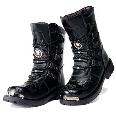 Style Combat Boots, Steampunk Boots, Combat Boots Men, Leather Motorcycle Boots, Rock Style Clothing, Punk Shoes, Punk Boots, Army Boots, Mens Boots Casual