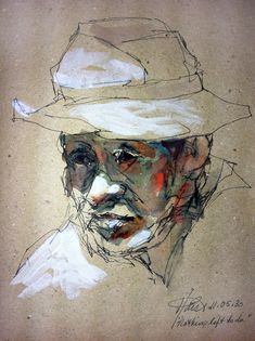 a drawing of a man wearing a hat