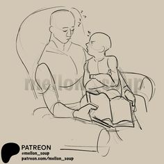 a drawing of a man holding a baby in his lap while sitting on a chair