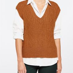 This Is From Stitch Fix - Never Worn- To Big Add A Cozy Touch To Your Workday Wardrobe With This. The V-Neck Design Of This Vest Makes It Easy To Pair With Your Favorite Blouses, T-Shirts And Tops, While The Open Front Design Lets You Layer It Over Your Fave Outfits. 93% Polyester, 4% Other Fibers, 3% Spandex Item Care Hand Wash, Dry Clean I’ve Lost Over 55 Pds And Now All My Beautiful Pieces Must Go Please See Pics And Thank You For Stopping By Orange Vest Outfit, Carmel Color, Front Design, V Neck Sweater, Sweater Vest, Neck Designs, Stitch Fix, Vneck Sweater, Front Open