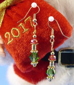 Christmas Ornament Earrings, Red and Green Glass Beads, Gold Plate, Winter, Pierced, Hippie, Classy, Boho, Handmade by RosebudsGlitter by RosebudsGlitter on Etsy Ornament Earrings, Bead Earring, Boho Handmade, Earring Gold, Earrings Red, Boho Gifts, Christmas Jewelry, Gold Christmas, Handmade Boho