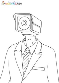 a man in a suit and tie with a video camera on his head coloring page