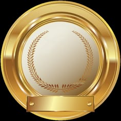 a gold medal with a ribbon around it and an empty space in the center for text