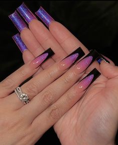 Black And Purple Nails, Purple Nail Designs, Love Pattern, Girly Acrylic Nails, Nails French, Bling Acrylic Nails, Square Acrylic Nails, Christmas Nail, Dope Nails