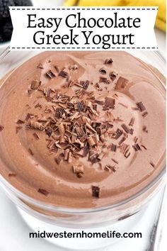 an easy chocolate greek yogurt recipe in a glass bowl