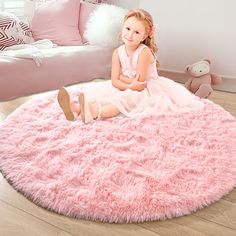 PRICES MAY VARY. Super Soft Area Rugs: Our shaggy area rugs are made of high quality material, which has excellent texture, this fluffy carpet is perfect to kids room decor, not only look cute and fashional, but also create a warm and comfortable space for children Non-Slip Bottom Design: Our big 6x 6ft kids bedroom rugs have non-slip design, it can prevent children from touching hard floor, the shaggy floor carpet can be integrated with all kind of decor style, soft round rugs perfer for kids g Pink Toddler Rooms, Circular Carpet, Carpet Nursery, Carpet Cute, Kids Bedroom Rugs, Girls Room Rugs, Rugs For Kids, Princess Canopy Bed, Princess Bedrooms