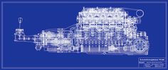 a blueprint drawing of an engine