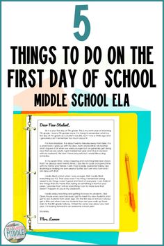 a binder with the title 5 things to do on the first day of school middle school