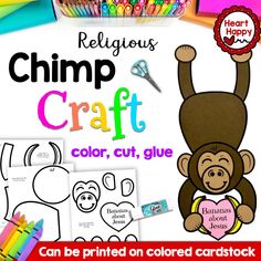 the chimp craft kit includes coloring, crayons and markers