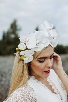 White Orchid Headband Braided Headband White Orchid | Etsy Orchid Crown, White Flower Crown, Rose Flower Crown, Pink Fascinator, Headband White, Flower Girl Crown, Bride Headband, Floral Halo, Bridal Flower Crown