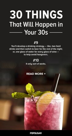 an advertisement for a cocktail bar with the words 30 things that will happen in your 30s