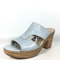 #10112 - 7.21.17lt13 Naturalizer "Evette" Women's 10.5 M Blue Leather Platform Sandal Heels New with box. Please check all photos and feel free to contact us with any questions or concerns before purchase.   Every item we sell is guaranteed to be 100% genuine and authentic! Check photos thoroughly if condition isn't new.   Payment: Currently we only accept PayPal. Immediate payment is required. Shipping may take up to two days after payment, but we try to process same day. You will receive an em Light Blue Sandals With 4-inch Heel For Spring, Light Blue Open Heel Synthetic Sandals, Light Blue Synthetic Open Heel Sandals, Summer Almond Toe Mules With Reinforced Heel, Blue Round Toe Wedge Sandals For Formal Occasions, Blue Formal Wedge Sandals With Round Toe, Blue Sandals With Wooden Heel For Spring, Spring Wedge Heel Mules With Reinforced Heel, Light Blue Leather Sandals With Open Heel