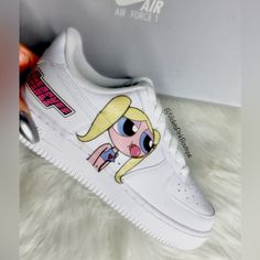 Women’s Custom Sneakers Nike Air Force 1s Blue Bubbles Powerpuff Girls - Available In Men’s And Kids Sizes As Well. (As Pictured In Listing Photos.) Design Is Not A Sticker And Not Painted, Design Is Permanent And Waterproof. Made To Order, Ships In 1-2 Weeks. New In The Box ! Bubbles Powerpuff, Power Puff Girls Bubbles, Custom Sneakers Nike, Nike Air Force 1s, Air Force 1s, Custom Kicks, Personalized Shoes, The Powerpuff Girls, The Powerpuff