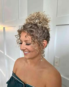 30 Easy & Cute Curly Hair Updos in Trending in 2023 Short Curly Updo Hairstyles Wedding, Short Curly Hair Ponytail Styles, Medium Length Hair Styles Updo Easy, Curly Hair Updo Wedding, Short Curly Updo, Short Curly Hair Updo, Curly Updos