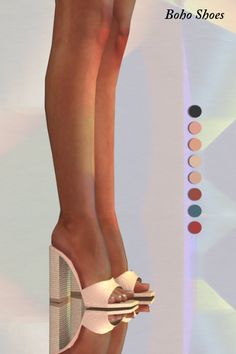 a woman's legs and shoes with different colors on the bottom, from white to beige