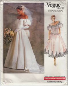 a bride's dress and veil is featured in the pattern for this wedding gown