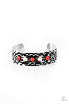 Paparazzi Quarry Quake Red Cuff Bracelet Red Bracelet, Red Bracelets, Red Jewelry, Paparazzi Accessories, Paparazzi Jewelry, Silver Cuff Bracelet, White Stone, Silver Cuff, Cute Jewelry