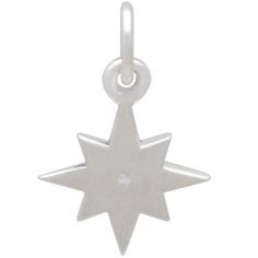 Light up your jewelry designs with this sterling silver 8 point star charm with a nano gem at the center. The shimmer and shine of this star charm adds just the right finishing touch to your jewelry line. Great for earrings and charm necklaces. Length measurement includes the 5 mm soldered jump ring. 8 Point Star, Travel Charms, Pendant Bails, Halloween Charms, Shimmer And Shine, Silver Bead Bracelet, Monogram Jewelry, Mini Charm, Shimmer N Shine