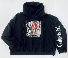 Vintage Coca Cola Classic Coke Hoodie 80s 90s Sweatshirt Black XXL Coke Is It  | eBay 90s Sweatshirt, Coca Cola Vintage, Coca Cola, Active Wear, Vintage Fashion, Sweatshirts Hoodie, Mens Outfits, Sweatshirts, How To Wear