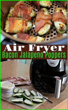 air fryer bacon jalapeno poppers are on the counter and ready to be cooked