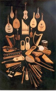 an assortment of musical instruments arranged in a circle