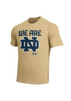 Under Armour Notre Dame Fighting Irish Gold We Are Short Sleeve T Shirt, Gold, 100% POLYESTER, Size L Short Sleeve T-shirt For Outdoor Sports, Breathable Short Sleeve T-shirt For Team Spirit, Short Sleeve Tops For Outdoor Sports Season, Short Sleeve Tops For Sports Season, Under Armour Sporty T-shirt With Letter Print, Under Armour Sporty T-shirt With Logo Print, Under Armour Crew Neck Moisture-wicking T-shirt, Under Armour Moisture-wicking Crew Neck T-shirt, Under Armour Moisture-wicking Crew Neck Activewear