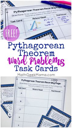 the word problems task cards with text that reads,'pythagorean therem