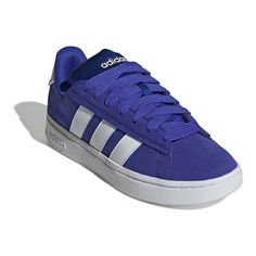 Sleek, sporty and so easy to style. These adidas sneakers won't spend much time in your shoe rack. The faux leather upper is emblazoned with the 3-Stripes, adding an athletic edge to any outfit. Whether you're trekking across the city or taking it easy with friends, the adidas heritage shines through.Click this FOOTWEAR GUIDE to find the perfect fit and more! TECHNOLOGIES & FEATURES Cloudfoam midsole cushions your step Classic rubber outsole keeps you grounded day to day Soft lining hugs the foo Adidas High-top Tennis Sneakers, Adidas High-top Sneakers For Tennis, Adidas Grand Court Alpha, Dr Martens Style, Martens Style, Keds Style, Adidas Grand Court, Bridal Wedding Shoes, Modern Elements