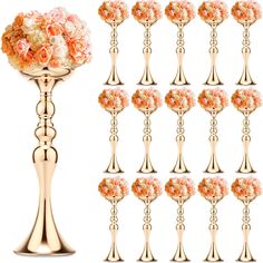 PRICES MAY VARY. Package Content: you will receive 16 pieces gold metal flower arrangements stand, equipped with corresponding M10 type screws and other accessories, the height is about 15 inches/ 38 cm, top diameter is about 4.9 inches/ 12.5 cm; Bottom diameter is about 5.1 inches/ 13 cm; Enough quantity for your use, it is your ideal wedding table centerpieces Quality and Safe Material: our gold vase centerpiece is made of quality iron material, with elegant gold plating on the surface; Metal Tall Table Decor, Gold Vase Centerpieces, Tall Flower Centerpieces, Tall Vase Centerpieces, Centerpiece Stand, Wedding Flower Vase, Party Hotel, Quince Decorations, Wedding Reception Centerpieces