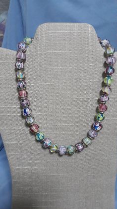 Multicolored lamp work beads. Sterling silver accent beads and clasp. Lampwork Bead Necklace, Wedding Necklaces, Wedding Jewellery Necklace, Silver Accents, Lampwork Beads, Sterling Silver Bead, Wedding Necklace, Bead Necklace, Silver Beads