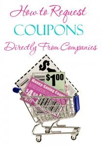 a shopping cart filled with coupons and the words how to request coupons directly from companies