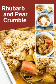 rhubarb and pear crumble recipe in a baking dish