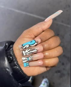 Long Blue Nails, Kaws Nails, Beginner Nails, Nail Designs Stiletto, Nails Practice, White Tip Acrylic Nails, Fantastic Nails, Fye Nails