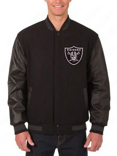 Las Vegas Raiders Varsity Jacket Black Fall Varsity Jacket With Buttons, Black Varsity Jacket With Buttons For Fall, Black Long Sleeve Varsity Jacket With Buttons, Fall Black Varsity Jacket With Button Closure, Black Varsity Jacket With Button Closure For Fall, Black Varsity Jacket With Buttons, Black Varsity Jacket With Buttons For Winter, Off White Varsity Jacket, Christmas Jacket