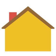 a yellow house with brown roof and chimney