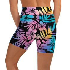 Women's 5" length UV Paddle Board Swim Shorts are designed with UPF 50 sun protection and a modest length to keep you safe and stylish in the sun. The ombre floral Hibiscus print is vibrant an uses safe Oeko Tex inks for chlorine-safe swimming and an eco-friendly option. • 82% polyester, 18% spandex, unlined • Very soft four-way stretch fabric • Comfortable high waistband • Triangle-shaped gusset crotch • Flat seam and coverstitch Hand wash cold, gentle. Air dry. Avoid contact with rough surface Tropical Swimwear With Built-in Shorts, Multicolor Hawaiian Style Shorts, Multicolor Hawaiian Short Bottoms, Multicolor Hawaiian-style Shorts, Tropical Style Swimwear With Tropical Print, Tropical Style Swimwear With Short Length And Tropical Print, Tropical Print Swimwear, Short Length, Beach Floral Print Stretch Shorts, Stretch Floral Print Beach Shorts