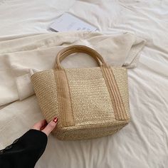 Color: Light Brown Casual Beige Tote Shoulder Bag, Casual Beige Rectangular Bucket Bag, Casual Rectangular Beige Bucket Bag, Beige Shoulder Bag For Beach Shopping, Beige Shoulder Bag For Beach Season Shopping, Casual Beige Rectangular Straw Bag, Trendy Beige Rectangular Beach Bag, Beige Beach Season Shopping Bag, Beige Woven Bags For Daily Use